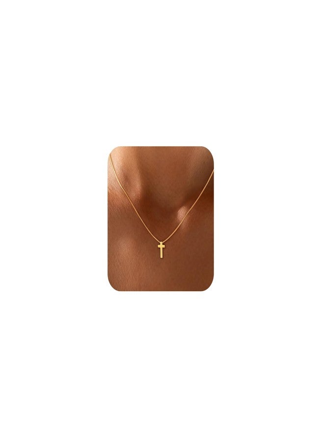 Carffordo Christmas Gift Cross Necklaces for Women - Dainty Small 14K Gold Plated Pendant Simple Box Chain Necklace Trendy Jewelry - Image 1